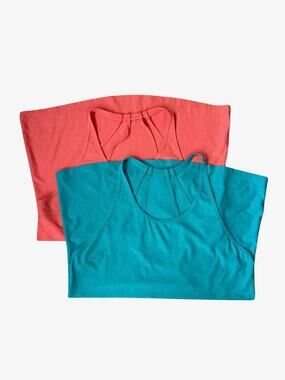 Reebok Racerback Tank Top Bundle Heather Coral Blue Moisture Wicking Size L Set